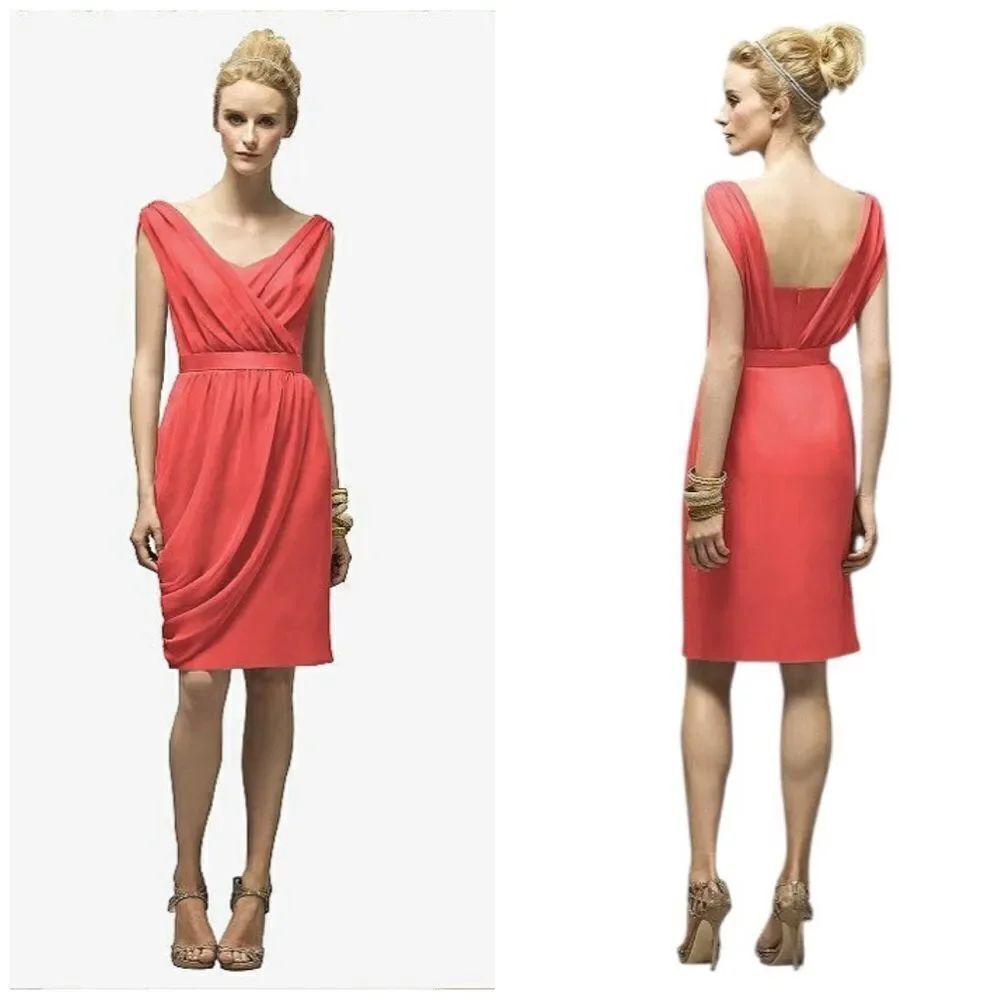 Lela Rose Perfect Coral Firecracker Draped Bridesmaid Cocktail Dress